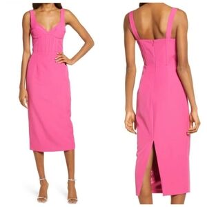 Bardot Corset Midi Sheath Dress In Magenta Size 8